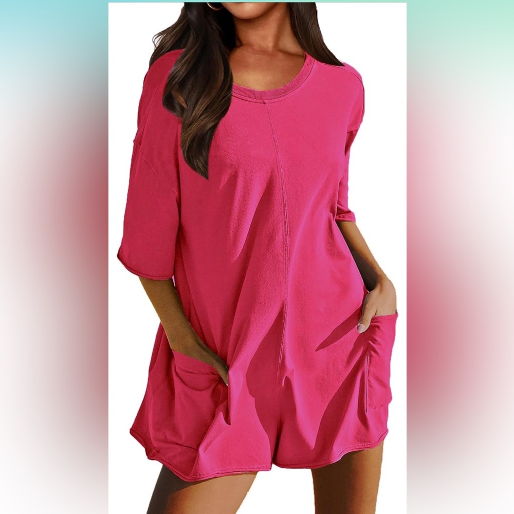 Womens Oversized Tee Romper Back V Neck Half Sleeve size XL
